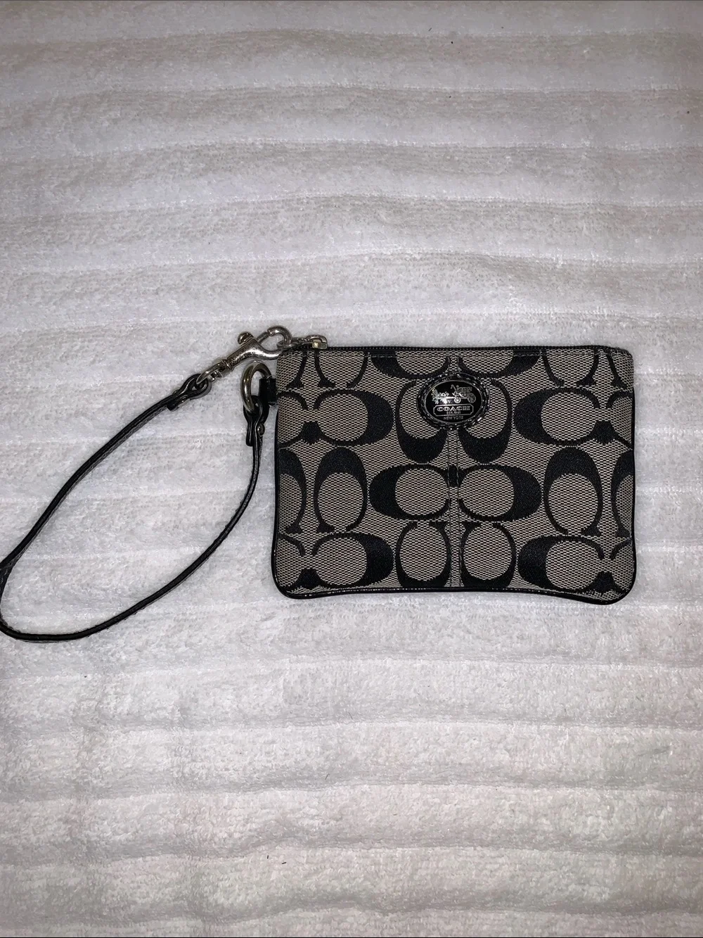 Coach Black and Gray Signature Canvas Wristlet​